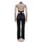 Fashion women's solid color V-neck fashion pants jumpsuit