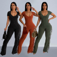 Fashion women's clothing available in multiple colors, short sleeved jumpsuit length