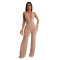 Fashion women's solid color V-neck fashion pants jumpsuit
