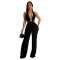 Fashion women's solid color V-neck fashion pants jumpsuit