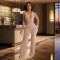 Fashion women's solid color V-neck fashion pants jumpsuit