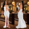 Fashionable women's solid color suspender mesh dress long