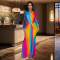 Fashionable women's pleated color patchwork casual dress length