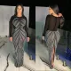 Hot Diamond Perspective Splice Wrap Hip Elastic Split Dress