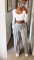 Leisure solid color multi pleated long loose pants