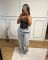 Leisure solid color multi pleated long loose pants