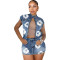 Personalized printed elastic denim short skirt jacket set