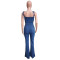 Fashionable, casual, sexy shoulder straps, denim jumpsuit, wide leg pants with slits