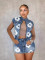 Personalized printed elastic denim short skirt jacket set