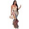 Printed mesh ruffled flared pants for all seasons