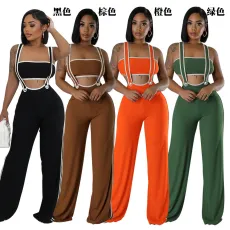 Fashionable slim fit loose fitting camisole jumpsuit paired with strapless top for women