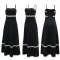 Solid color wave woven belt splicing with straight tribute cloth suspender dress for women's solid color large swing skirt