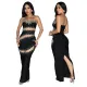 Bra less sleeveless long buttocks wrapped dress for women, split open evening dress for women