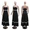 Solid color wave woven belt splicing with straight tribute cloth suspender dress for women's solid color large swing skirt