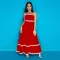 Solid color wave woven belt splicing with straight tribute cloth suspender dress for women's solid color large swing skirt