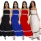 Solid color wave woven belt splicing with straight tribute cloth suspender dress for women's solid color large swing skirt