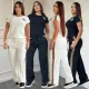 Fashionable temperament set with steel stamp embossed embroidery splicing two-piece set