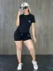 Summer new black embroidered round neck short sleeved shorts set