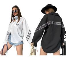 Summer New Embroidery Style Solid Color Long sleeved Simple Casual Shirt
