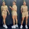 Fashion Bubble Bead+Embossed Elegant Women's Short sleeved Shorts Set