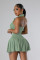 Leisure and fashionable hanging neck and backless pleated jumpsuit pants