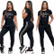 New embroidery fashion casual short sleeved top and pants set