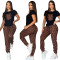 Summer short sleeved new fashion printed casual slim fit two-piece set in stock