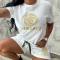 Summer fashion trend new embroidery+embossed short sleeved shorts set