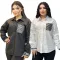 New long sleeved solid color minimalist embroidered letter shirt (including pockets)