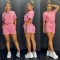Fashion Bubble Bead+Embossed Elegant Women's Short sleeved Shorts Set