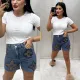 Leisure denim shorts, summer mid rise slim fit shorts, elastic jeans