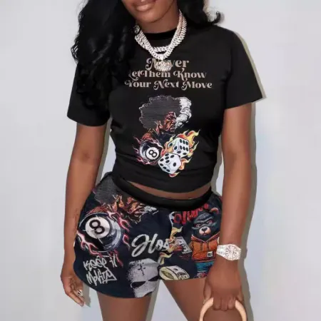New Fashion and Leisure Trend Printed Short Sleeve Set
