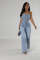 Fashion strapless women's slim fit wide leg denim jumpsuit