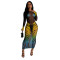 Fashionable women's clothing, exquisite printed mesh long dress