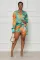 Sexy and fashionable digital printed long sleeved V-neck women's dress