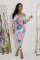 Sexy and fashionable digital printed one line collar strapless dress