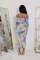 Sexy and fashionable digital printed one line collar strapless dress