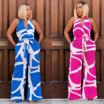 Fashionable women's clothing, exquisite printed sleeveless V-neck jumpsuit