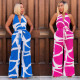 Fashionable women's clothing, exquisite printed sleeveless V-neck jumpsuit