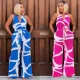 Fashionable women's clothing, exquisite printed sleeveless V-neck jumpsuit