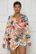 Sexy and fashionable digital printed long sleeved V-neck women's dress