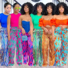 Fashionable women's multi-color printed elegant single pants and long pants  ONLY PANTS