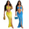 Short top with suspender, paired with sexy high slit wrap buttocks, half skirt, long skirt, women's two-piece set