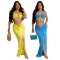 Short top with suspender, paired with sexy high slit wrap buttocks, half skirt, long skirt, women's two-piece set