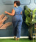 Tight waist, slim fit, elastic washed denim jumpsuit, straight leg, loose fitting jumpsuit