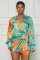 Sexy and fashionable digital printed long sleeved V-neck women's dress
