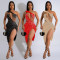 Fashionable women's mesh hot diamond mid length dress