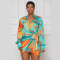 Sexy and fashionable digital printed long sleeved V-neck women's dress