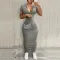 Solid color round neck zippered dress