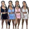 Lace up suspender short top paired with sexy buttocks wrapped A-line short skirt solid color two-piece set for women